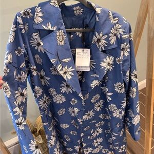 NWT Marina Rinaldi Blue Floral Trench Coat